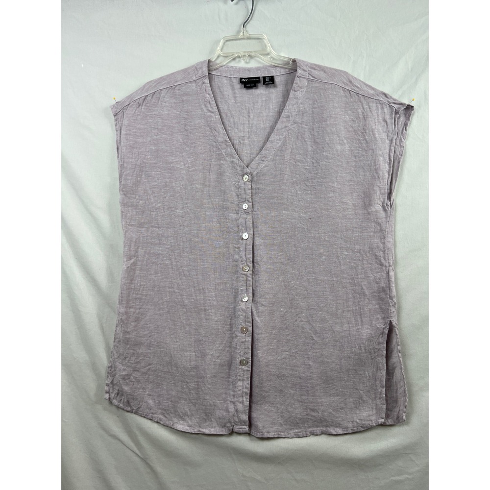 Jones New York Linen Top Women Large Lavender Button Front Sleeveless V-Neck
